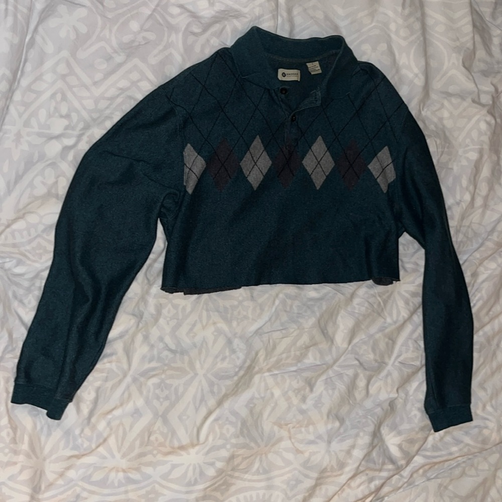 Cropped Long Sleeve Argyle Shirt